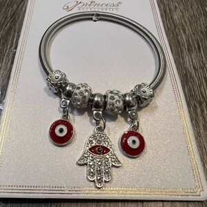 Red Hamasa Hand Evil Eye Charm Bracelet NWT Princess Accessories Stackable